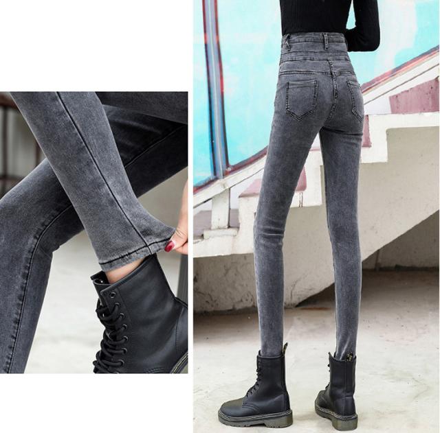 パンツボトムス デニム 裏起毛 ハイウエスト ボタン ロング S/XL 95nov23vjrnzk02.jpg