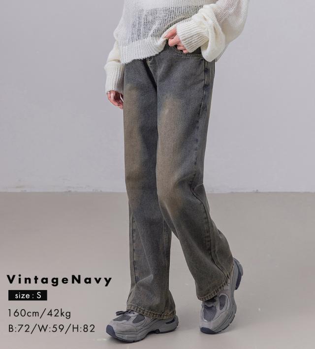 ワイドレッグパンツ ジーンズ ラフ ルーズ シンプル カジュアル anuans ジーンズ デニム デニムパンツ Wide leg denim/ワイド