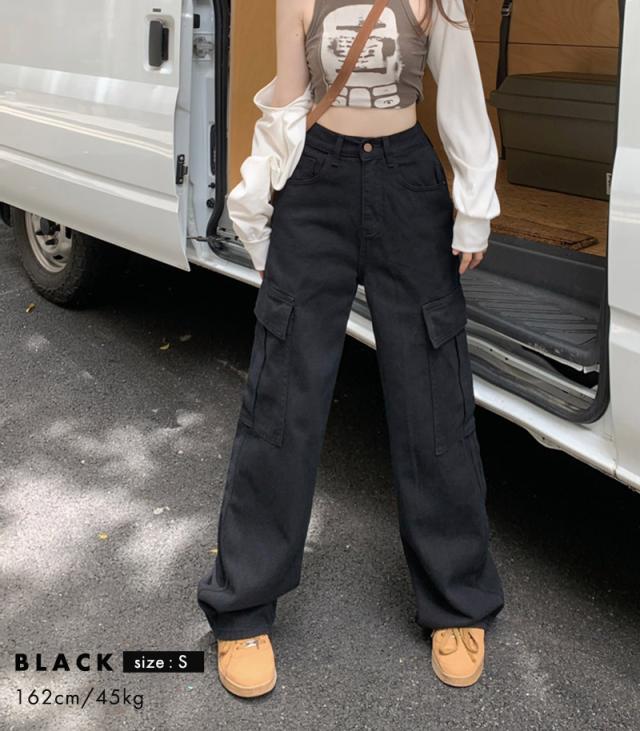 春新作 カーゴパンツ レディース ゆったり デニム ストレート