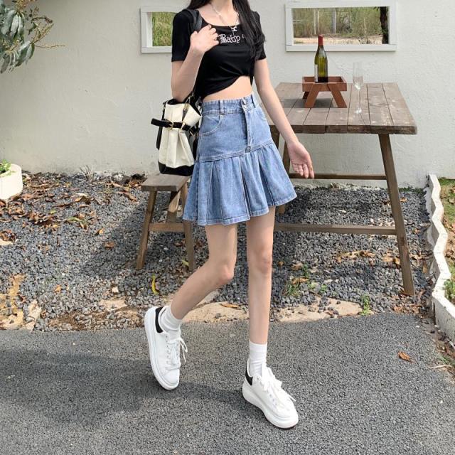 【未使用】 FR2 タグ付き ミニフレアデニムスカート Y2K プリーツ フレア デニム ミニ スカート 韓国 ストリート系 Y2K