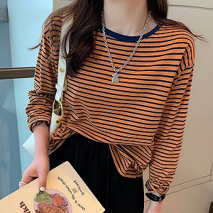 春新作 長袖 レディース トップス ロンT 春秋 ボーダー柄
