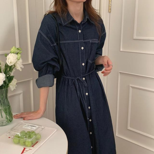 春新作 デニム ワンピース ロング 長袖 レディース おしゃれ かわいい 