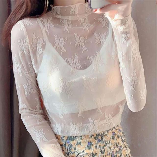 ブラウス レディース トップス 半袖 レース シースルー 襟付き タイト セクシー パブスリーブ 上品 おしゃれ きれいめ 春 夏 韓国 to28881 26382_05.jpg