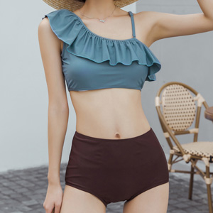 ワンショルダー 水着 レディース フリル ビキニ 体型カバー 2点セット セクシー バックシャン お洒落 可愛い セパレート 2way ハイウエの通販はau Pay マーケット Teddyshop