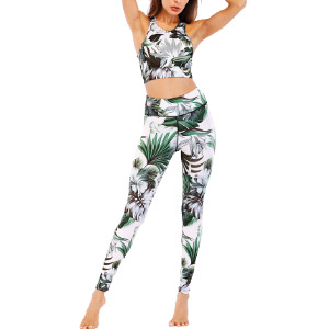 フィットネスウェア レディース ヨガウェア 上下セット カップ付き スポーツブラ レギンス おしゃれ かわいい パッド付き ボタニカル柄 の通販はau Pay マーケット Teddyshop