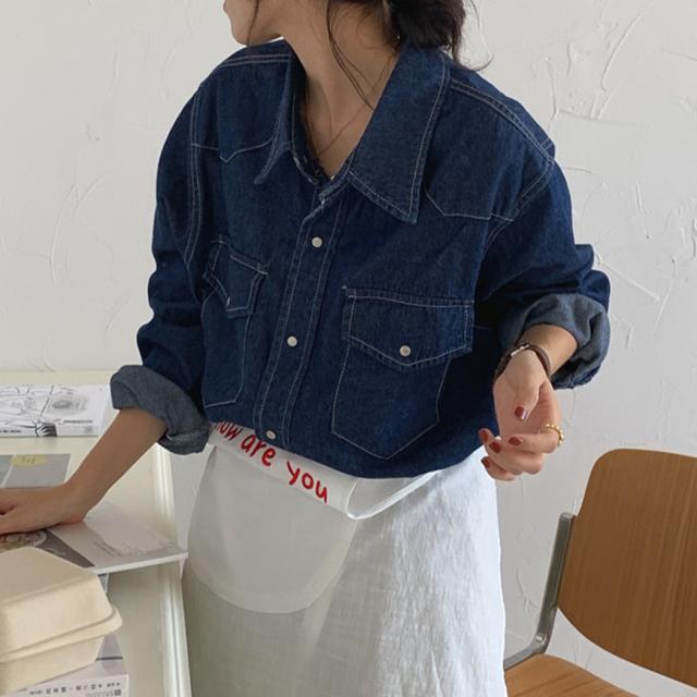 デニム シャツ レディース 長袖 春秋 おしゃれ 定番 ベーシック ゆったり 胸 ポケット ハンサム フロント 春新作 デニム シャツ レディース 長袖 春秋 おしゃれ 定番