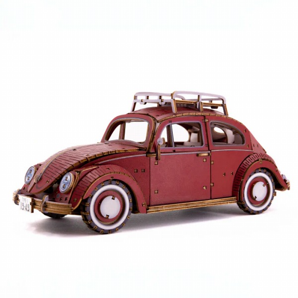 Wooden Art ki-gu-mi Vintage フォルクスワーゲン ビートルレッド VOLKSWAGEN タイプ1 1949年式 3d 木製 ウッドパズル 立体パズル エーゾーン 木組 工作 おもちゃ インテリア プレゼント ギフト
