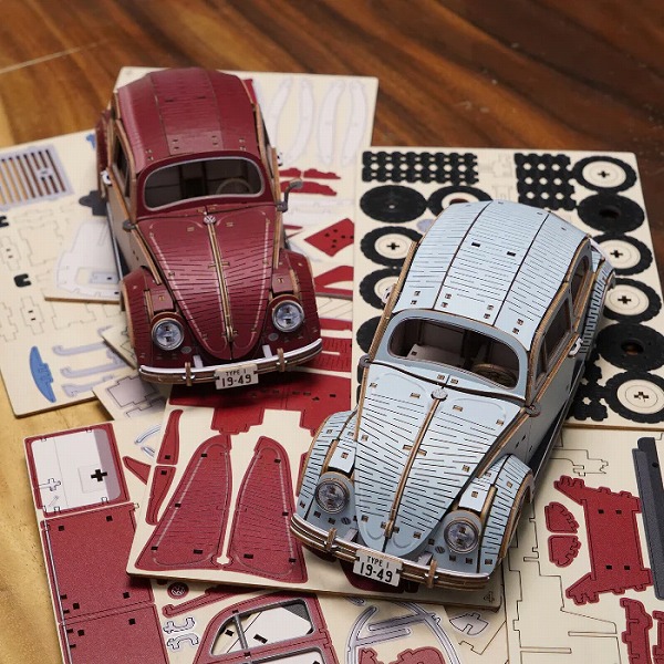 Wooden Art ki-gu-mi Vintage フォルクスワーゲン ビートル ブルー VOLKSWAGEN タイプ1 1949年式 木製 ウッドパズル 立体パズル エーゾーン 木組 工作 おもちゃ インテリア プレゼント ギフト_5