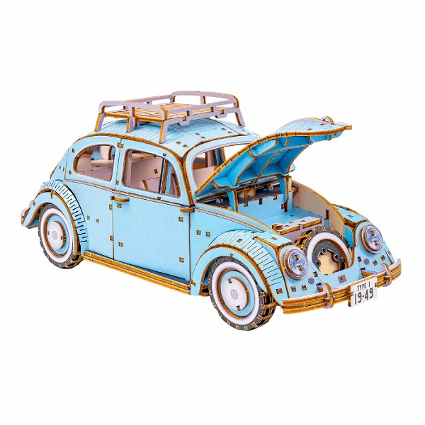 Wooden Art ki-gu-mi Vintage フォルクスワーゲン ビートル ブルー VOLKSWAGEN タイプ1 1949年式 木製 ウッドパズル 立体パズル エーゾーン 木組 工作 おもちゃ インテリア プレゼント ギフト_9