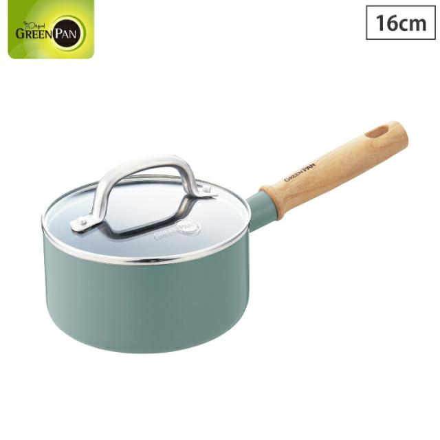 グリーンパン メイフラワー ソースパン 16cm ガラス蓋 IH対応 GREENPAN CC002176-001【 片手鍋 IH 蓋付き セラミック アルミ PFOA フリー 木製ハンドル 】の通販は 8,250円