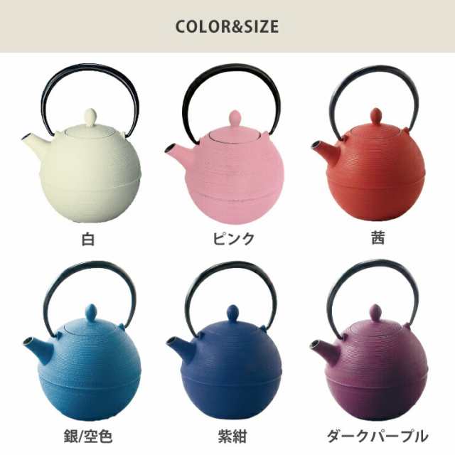 岩鋳 日の丸 鉄急須 カラー 600ml 茶こし付き 藍花 南部鉄器【南部鉄