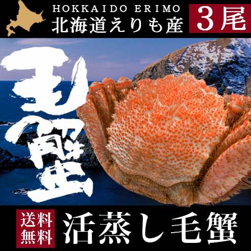 お歳暮 ギフト カニ 蟹 送料無料 北海道産 えりも活蒸し毛蟹３尾（１尾：約400〜430g） / 御歳暮 お歳暮ギフト 内祝い 贈り物 えりも産