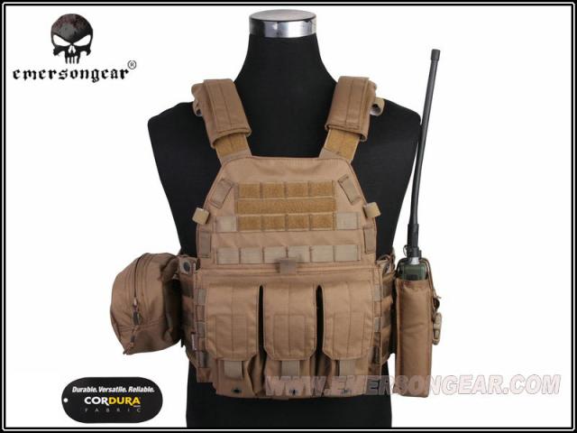 EMERSON LBT6094Aスタイル プレートキャリア 3ポーチ付 CB サバイバルゲーム