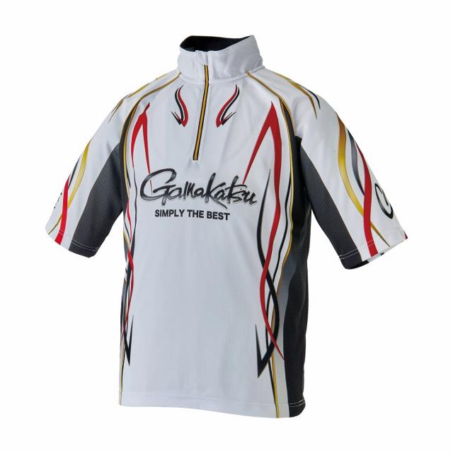 がまかつ 2WAY プリントジップシャツ半袖 ホワイト GM3735 (フィッシングシャツ Tシャツ 父の日)