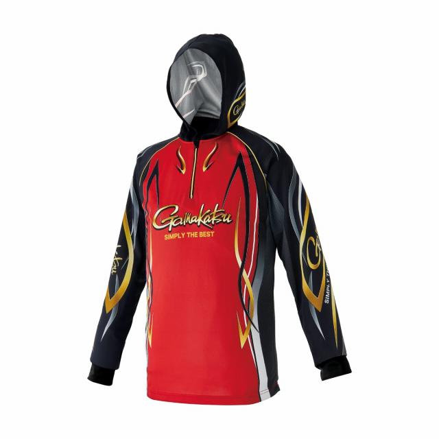 がまかつ 2WAY プリントジップシャツフーディ レッド GM3736 (フィッシングシャツ Tシャツ 長袖 父の日)【送料無料】