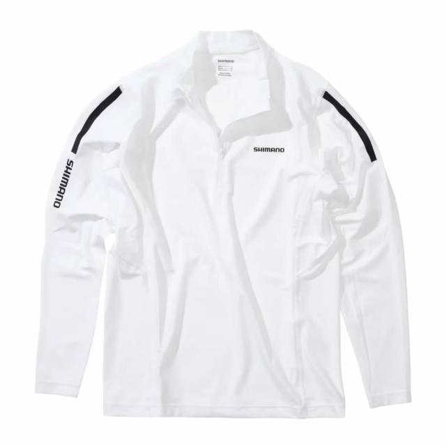 シマノ ウォーターリペル ハーフジップシャツ ロングスリーブ ホワイト SH-040X (フィッシングシャツ 長袖Tシャツ)