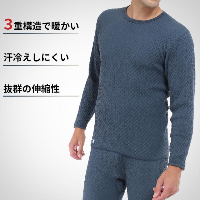 健繊 ひだまり チョモランマ サビウム長袖シャツ 紳士 ネイビー KS1948 (丸首シャツ 発熱肌着 ヒートインナー)_2
