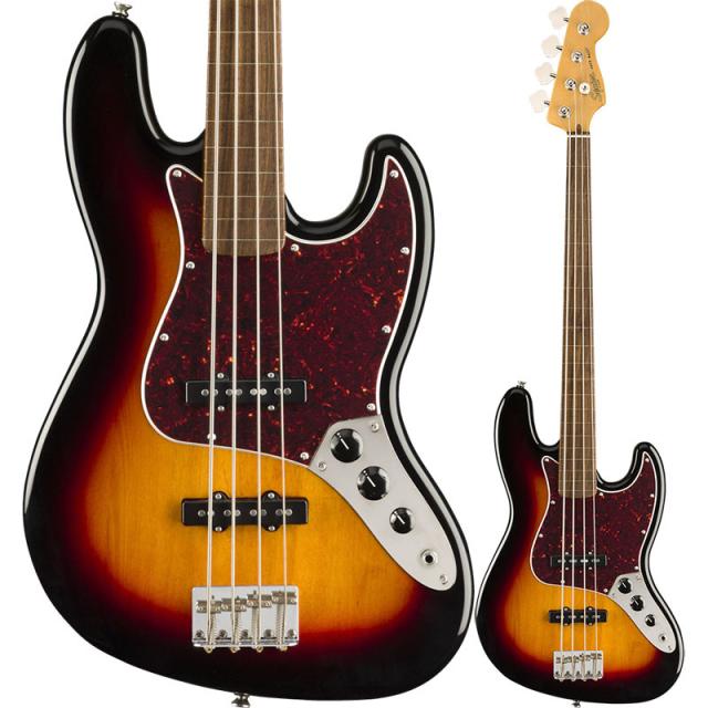 Squier by Fender Classic Vibe '60s Jazz Bass Fretless, Laurel Fingerboard, 3-Color 【スクワイヤーフレットレス・ジャズベース】