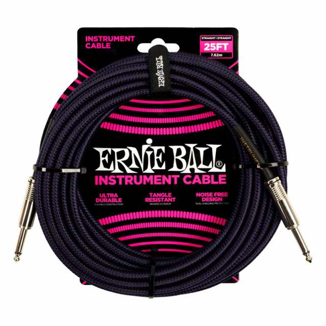 ERNIE BALL 6397 25 BRAIDED STRAIGHT / STRAIGHT INSTRUMENT CABLE - PURPLE BLACK ケーブル〈アーニーボール〉の通販は