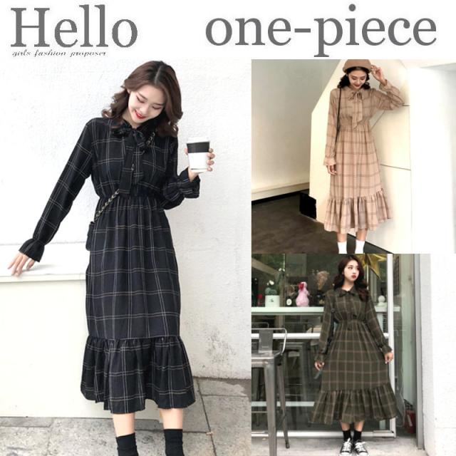 夏新作 ワンピース レディース チェック柄 フリル リボン ワンピ 膝下 ヴィンテージ風 可愛い おしゃれ 秋 冬の通販はau Pay マーケット レディスファッション安カワセール Hello