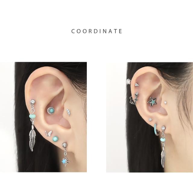 ボディピアス 16G 軟骨 ピアス 羽 フェザー 羽根 ターコイズ