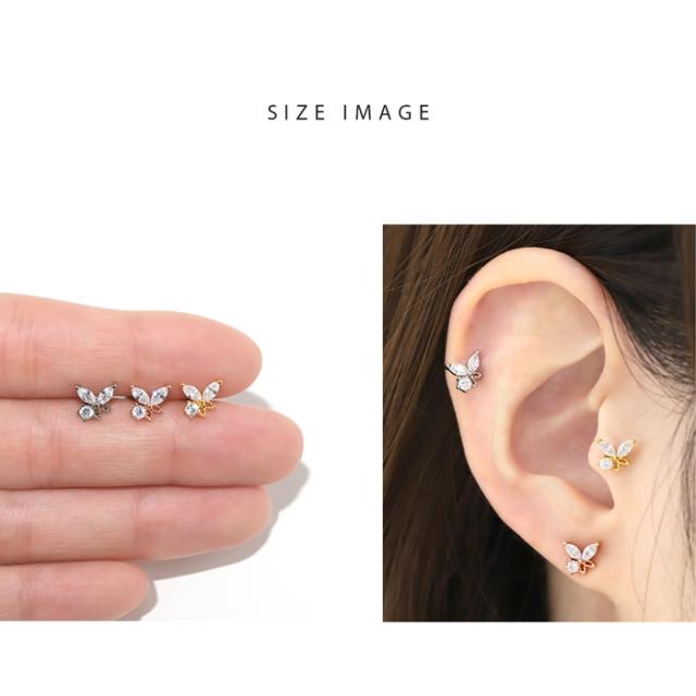 ボディピアス 蝶 16G 軟骨 ピアス 片耳用 蝶々 ジュエル