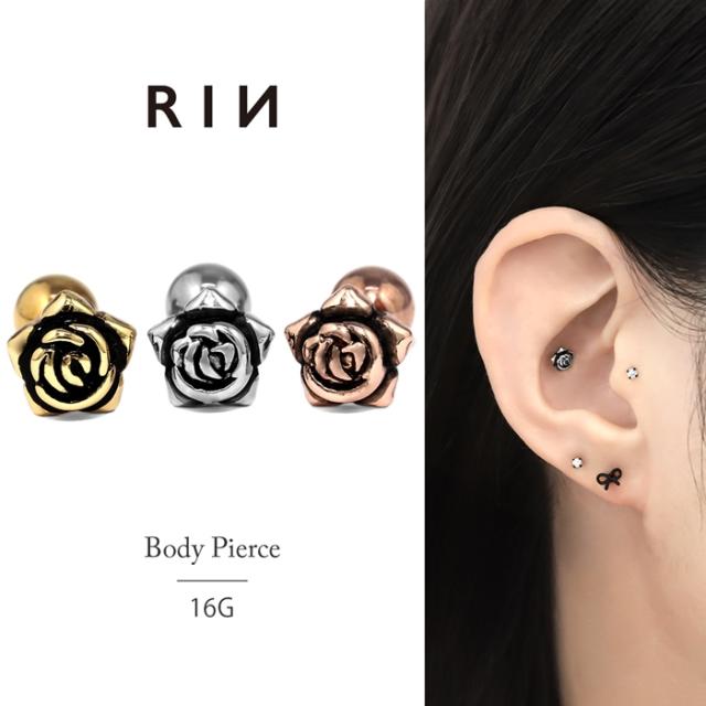 ボディピアス 16G 軟骨 ピアス ローズ バラ 薔薇 花 フラワー