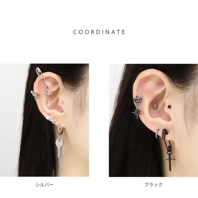 祐天寺　あるじゃん　ボルト式ピアス　ブラックジルコ　18Ｋ ボディピアス 軟骨ピアス 18G 安全ピン クロス チャーム サージカル