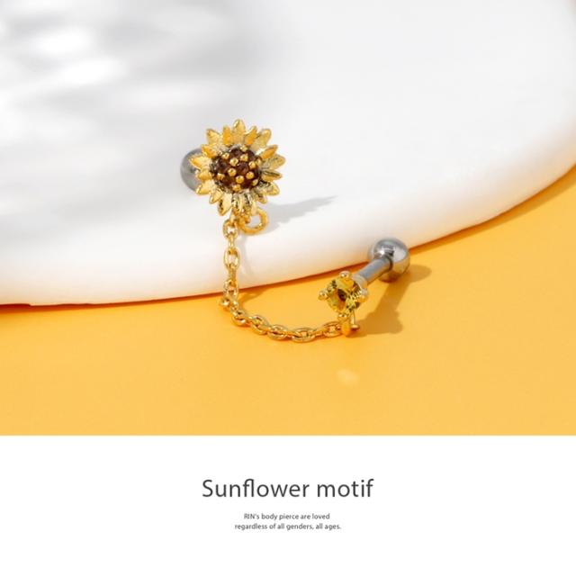 ボディピアス 16G 軟骨 ピアス 2連 フラワー 片耳用 ジュエル 花