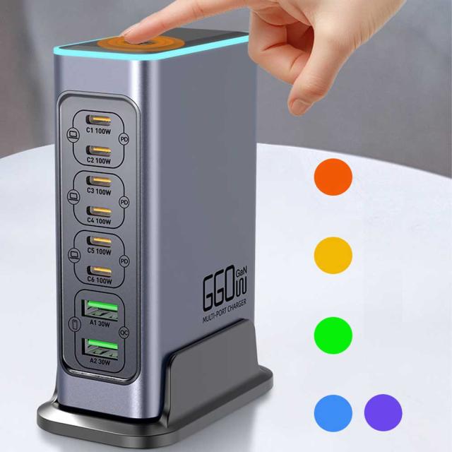 タワー型 マルチパワーステーション マルチ充電器 8ポート Type-C 単ポート最大100W【USB-C×6とUSB-A×2】 PD3.0対応 PPS規格対応 電源タップ USBタップ PSE技術基準適合