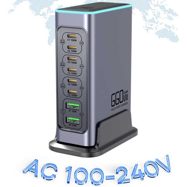 タワー型 マルチパワーステーション マルチ充電器 8ポート Type-C 単ポート最大100W【USB-C×6とUSB-A×2】 PD3.0対応 PPS規格対応 電源タップ USBタップ PSE技術基準適合_3