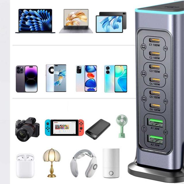 タワー型 マルチパワーステーション マルチ充電器 8ポート Type-C 単ポート最大100W【USB-C×6とUSB-A×2】 PD3.0対応 PPS規格対応 電源タップ USBタップ PSE技術基準適合_5