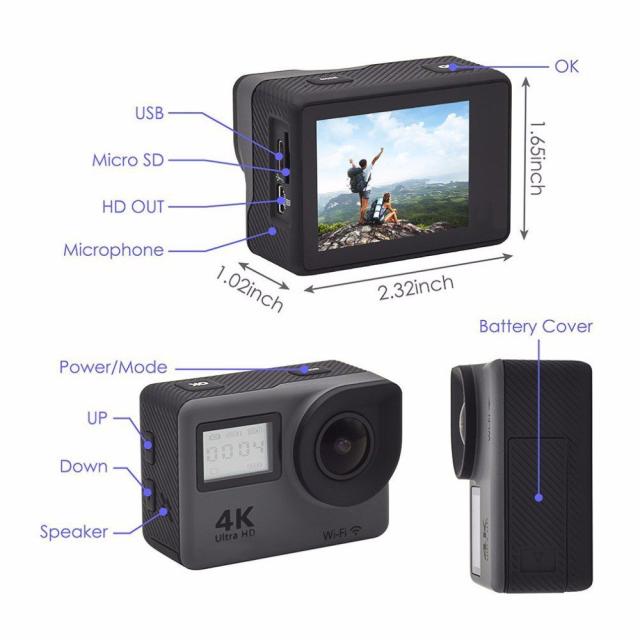 【送料無料】4K Wi-Fi アクションカム スポーツ カメラ 高感度 ツインディスプレイ 30メートル防水ハウジング 170度ワイド広角レンズ_2