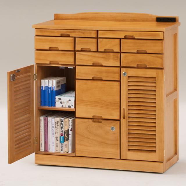 キャビネット サイドボード チェスト リビング収納 リビングボード おしゃれ 引出し コンセント付き 鍵付き 76cm幅 天然木 完成品の通販は
