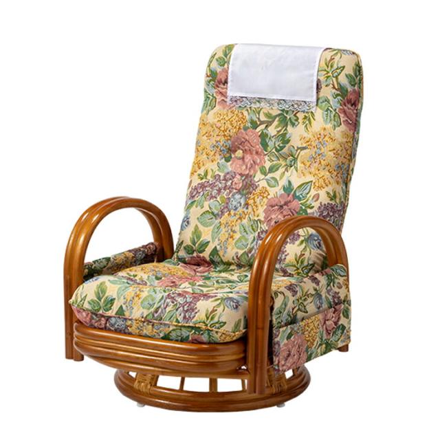 天然籐リクライニングハイバック回転座椅子ミドルタイプ （サイド