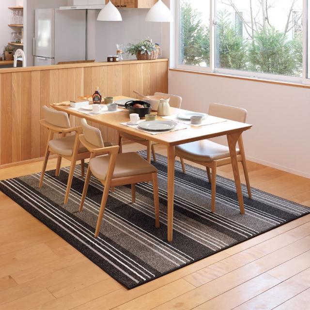 ラグ ダイニングラグ 220×250cm 日本製 ラグマット フロアマット 食卓 マット 床 ガード キズ防止 保護マット 抗菌 防ダニ 防汚 撥水 ストライプ柄 送料無料