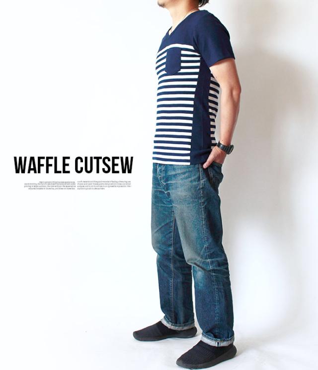 カットソー Tシャツ メンズ 半袖 Vネック 無地 ボーダー ワッフル ワッフルカットソー ワッフルtシャツ 胸ポケット ポケット メ の通販はau Pay マーケット Shot ショット