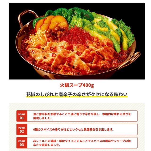 火鍋スープ ４００ｇ 濃縮タイプ レトルト 花椒のしびれと唐辛子の辛さ ２〜３人前 日本食研 /0547ｘ１６袋セット/卸