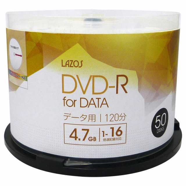 送料無料 DVD-R 4.7GB データ用 50枚組スピンドルケース入 16倍速対応 ホワイトワイド印刷対応 Lazos L-DD50P/2594ｘ６個セット/卸