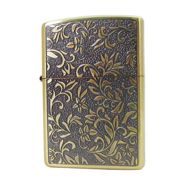 ZIPPO ジッポー オイルライター 銀イブシ 2面エッチング クリヤーコート NK-KB 金&ギフトボックスセット（オイル＋フリント+BOX）