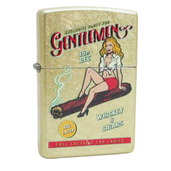送料無料 ジッポー オイルライター アメリカ加工 WHISKEY AND CIGAR Z48267-125623&ギフトボックスセット（オイル＋フリント+BOX）