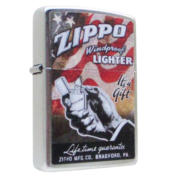 送料無料 ジッポー オイルライター アメリカ加工 windproof lighter Z207-119575&amp;ギフトボックスセット（オイル＋フリント+BOX）