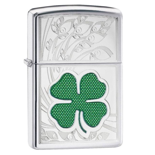 送料無料 ジッポー オイルライター 幸運の四つ葉 クローバー Clover High Polish Chrome Design 24699&ギフトボックスセット（オイル＋フリント+BOX）の通販は