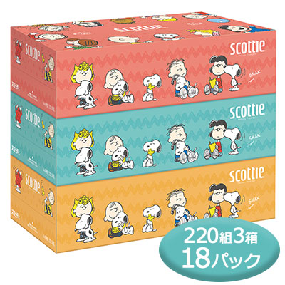 [取寄] スコッティ ティシュー スヌーピー 220組 3箱パック ×18パック scottie ティッシュペーパー 送料無料 00086
