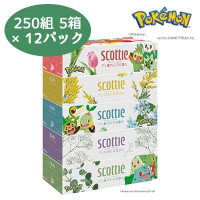 [取寄] スコッティ ティシュー フラワーボックス ポケモン 250組 5箱 12パック scottie 箱ティッシュ 送料無料 70433