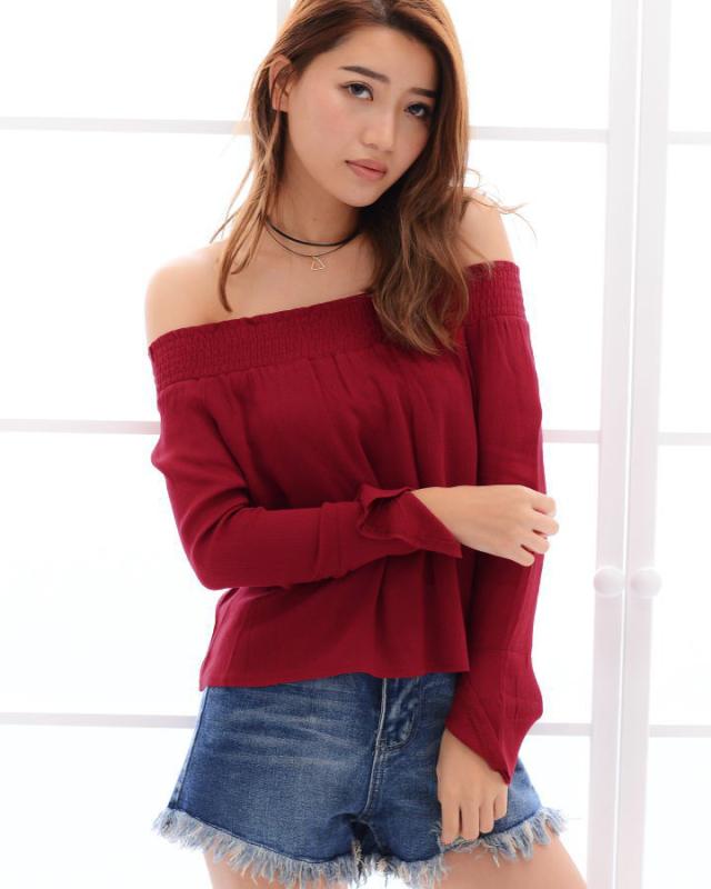 オフショルダーカットソー トップス シンプル 無地 リネン風 長袖 フレア袖 ベル袖 大人 レディース カジュアル 新作の通販はau Pay マーケット Milky Way