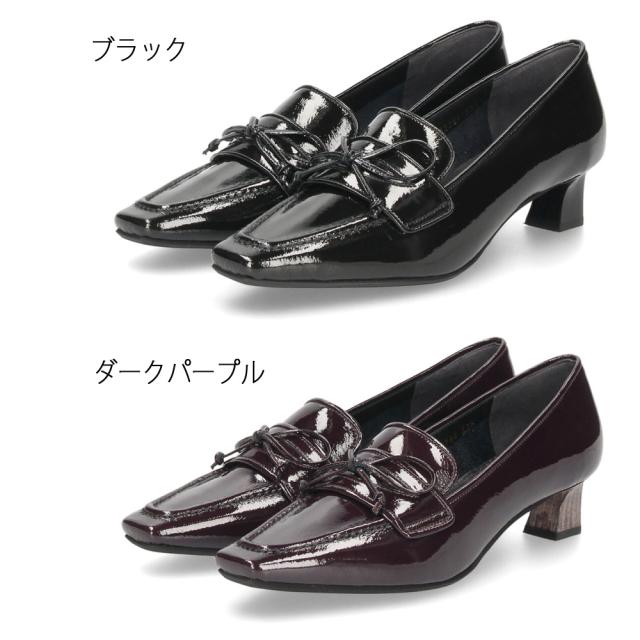 レディース ローファー パンプス ラボキゴシ ワークス 靴 12784 ブラック 黒 ダークパープル 4cm ヒール レザー 本革 日本製 RABOKIGOSHI works_1