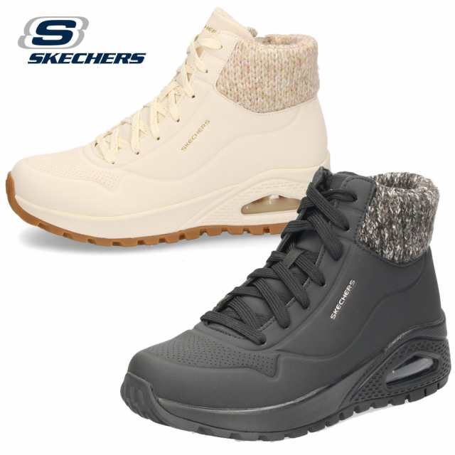 SKECHERS スケッチャーズ レディース スニーカー ブーツ 防寒 保温 ウノ ラギッド 167988 ブラック ナチュラル ハイカット 黒 防滑 セー