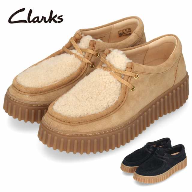 クラークス レディース 厚底 モカシン レースアップ シアリング レザー スエード トーヒルビー ブラック 黒 サンド Clarks Torhill Bee