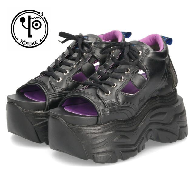 サンダル レディース 厚底 スニーカーサンダル 黒 ヨースケ 靴 YOSUKE 4460068 ブラック チャンキーソール レースアップの通販は 6,490円